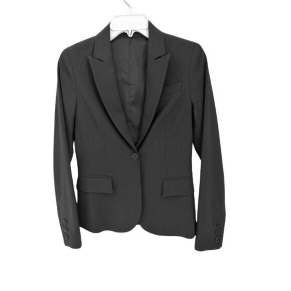 THEORY Blazer Jacket Dark GRAY Tailored Fit CAREER 2 Buttons Lined Size 0 - Picture 1 of 9
